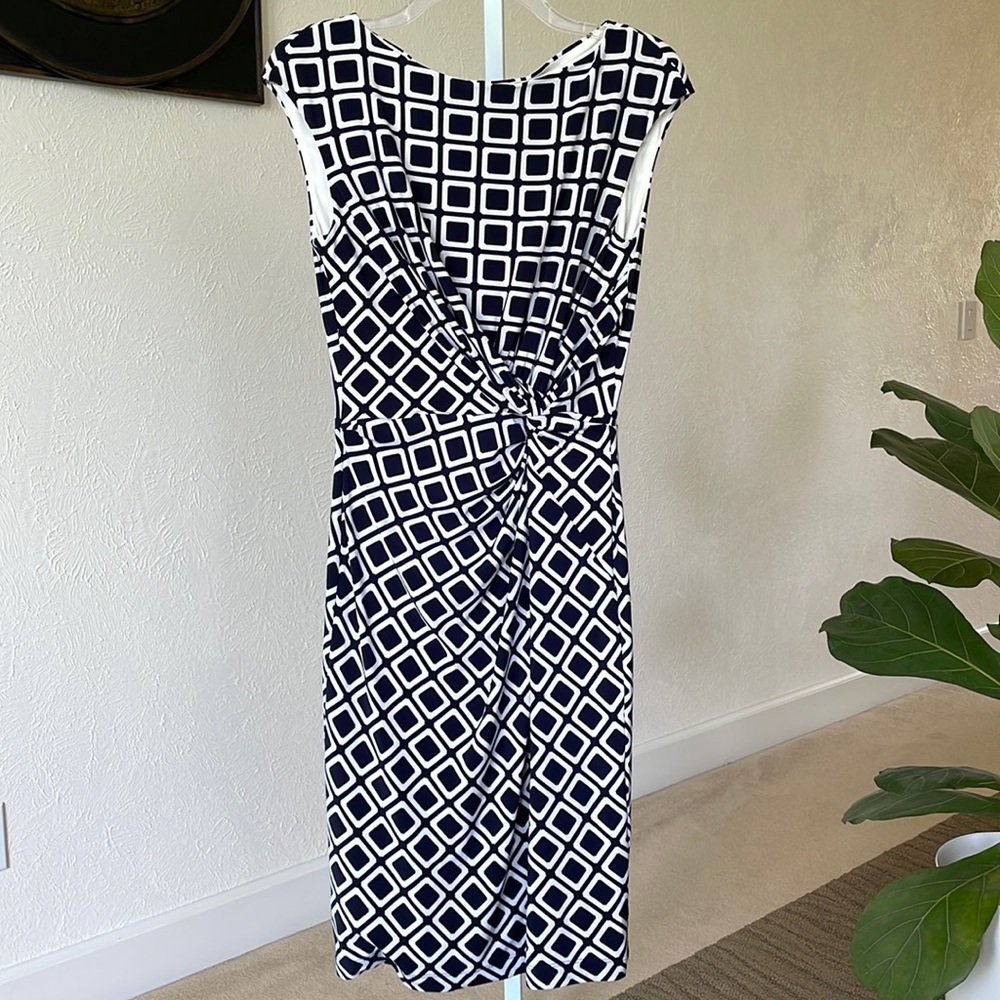 NWT $134 Ralph Lauren geo straight boatneck twist front pencil dress
